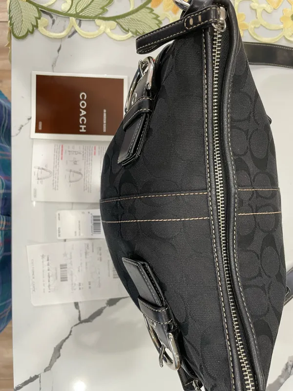 Vintage Coach Soho Signature Canvas Buckle Duffle Bag 3574 Black ORIGIN RECEIPT - Image 6
