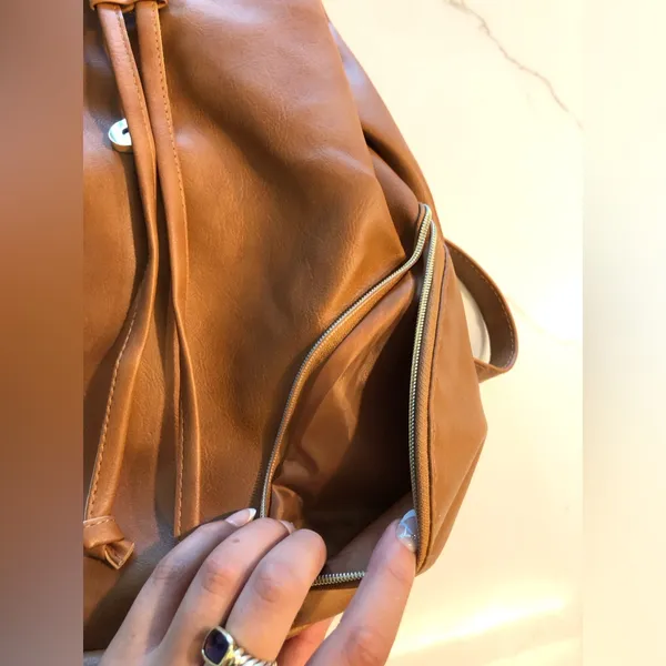 NWOT Brown Faux Leather Backpack OS - Image 5