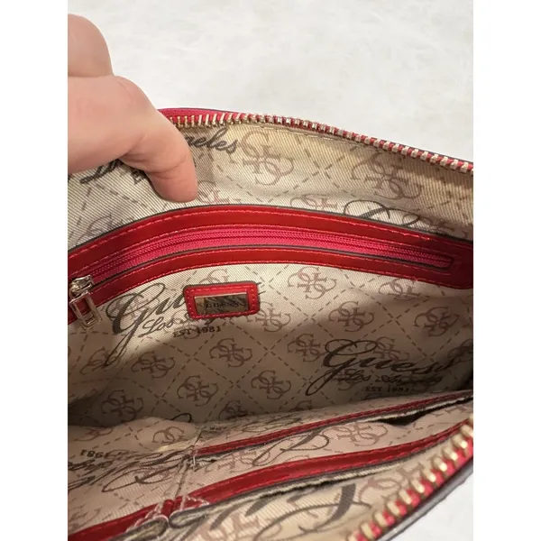 Guess Red Patent Quilted Crossbody‎ Bag Logo Embossed Chain Strap Purse Chain - Image 7