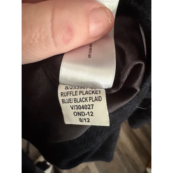 Title: Old Navy L Blue Black Plaid Wool Blend Ruffle Placket Long Coat MSRP $80 - Image 8