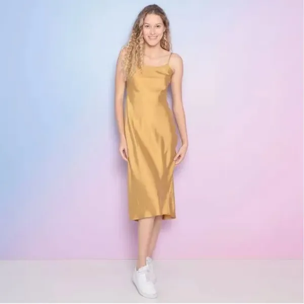 NWT LEVI'S DALIA SLIP DRESS Mustard Yellow GOLD Satin XL - Image 5