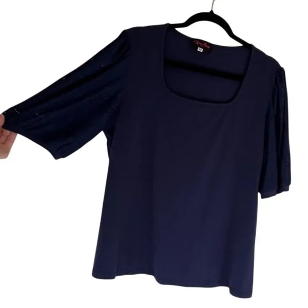 Hanna Nikole Plus Sz 16W Cotton Blend Preppy Cottagecore Casual Puff Eyelet Top - Image 7