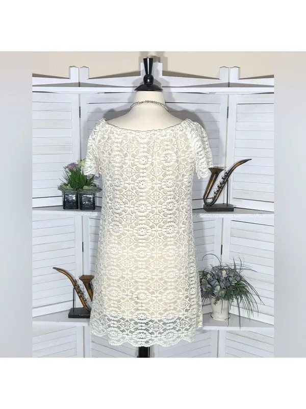 Vintage Y2K Midi Dress Cream Lace flared sleeves coquette romantic boho floral L - Image 2