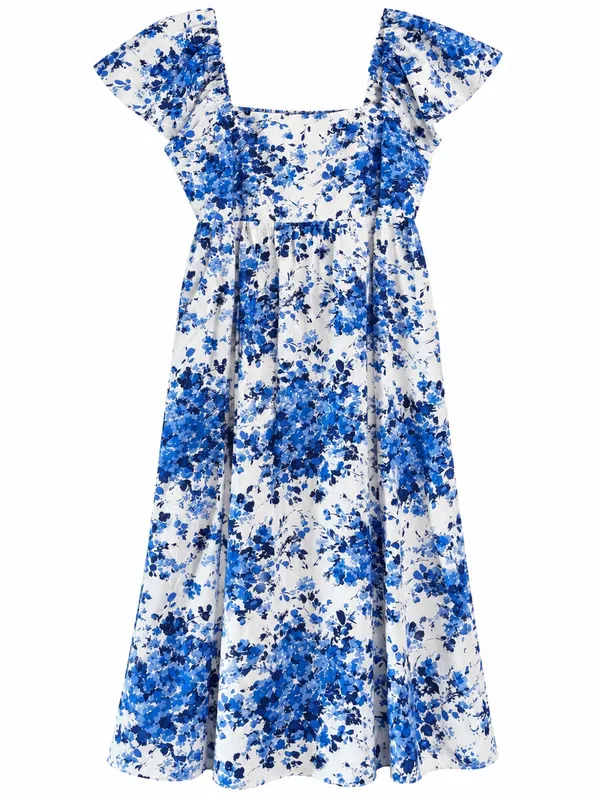 Tuckernuck Cecily Midi Dress Womens XXL Blue White Floral Flutter Sleeve - Image 3