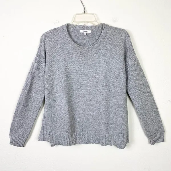 Madewell Textureworks Grey Ribbed Trim Knitted Crewneck Sweater Size S - Image 3