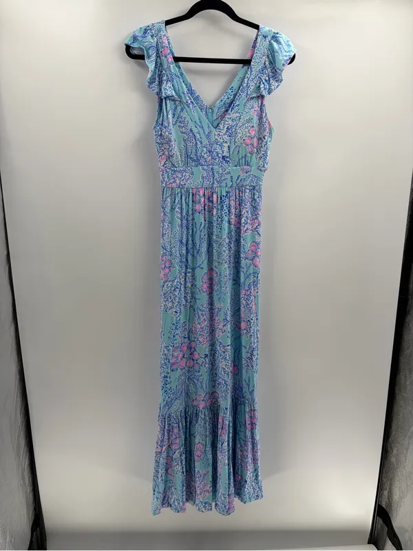 Lilly Pulitzer bohemian preppy ruffle vyra maxi blue long formal dress size 4 - Image 4