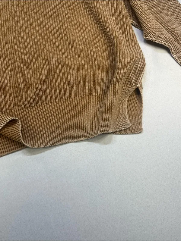 Aerie Love This Moment Brown Ribbed Sweater Shaker Stitch Side Slit Small - Image 6