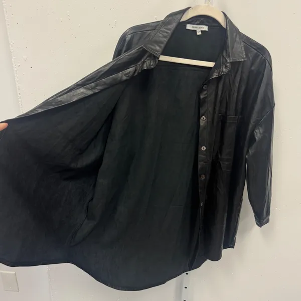 Olivaceous Black Faux Leather Button‎ Down Shirt Shacket S/M Fall Monochrome - Image 3
