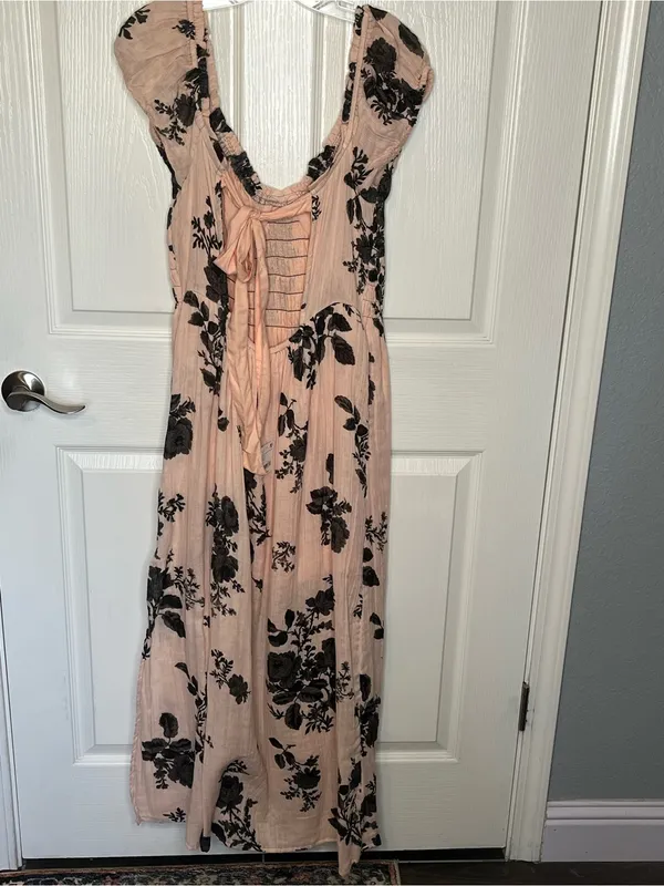 Free People Forgot Me Not Peach Combo Floral Open-Back Maxi Dress Boho Sz M - Image 8
