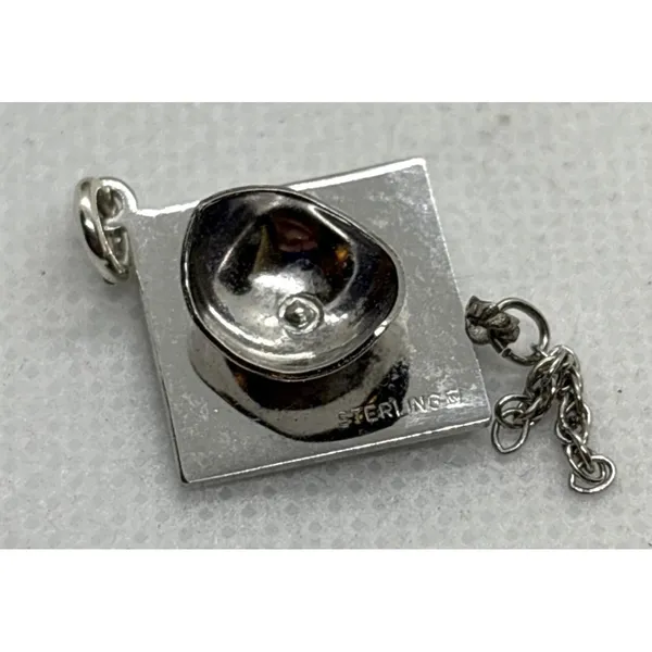 Vintage Graduation Cap White‎ Enamel Tassel Charm Pendant Sterling 925 Silver - Image 6