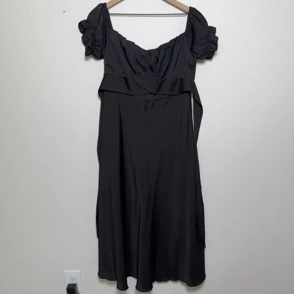 Women‎ Milkmaid Maxi Whimsigoth Dress Large Black Satin Puff Sleeve Ruched Bust - Image 6
