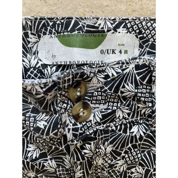 ANTHROPOLOGIE Bowery Pants Women's 4R‎ Black White Pineapple Print Crop Skinny - Image 2