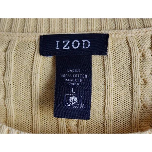 IZOD Women's Cable Knit Yellow Crew‎ Neck Sweater, Large - Image 2