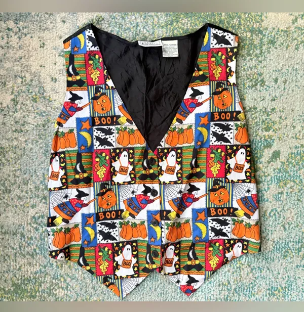 Vintage 90s Basic Editions Halloween print cotton vest, size large - Image 7
