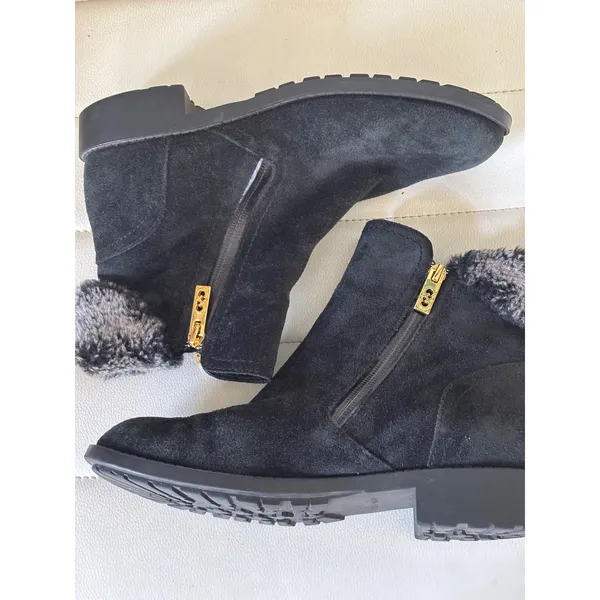 Cole Haan Waterproof Black‎ Suede Faux Fur Trim Ankle Boots W04744 womens 8b - Image 8