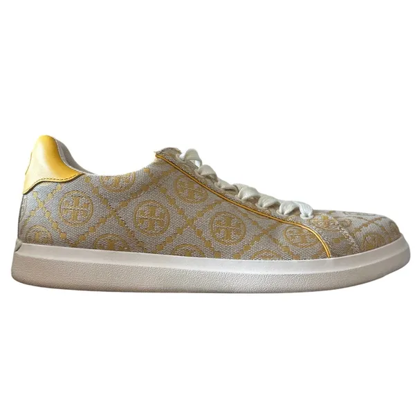 Tory Burch Howell T-Monogram Court Sneakers Goldfinch Yellow 8.5 - Image 2