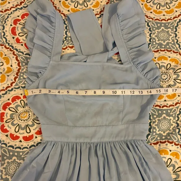 SHEIN Blue Solid Tie Backless Ruffle Trim Dress Size XS - Image 7