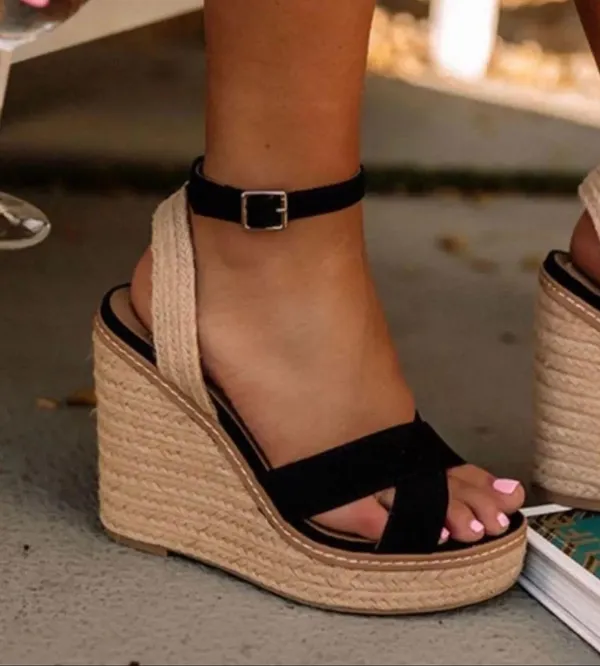 Soda Jute Wrap Around Wedge Black Strap - Image 3