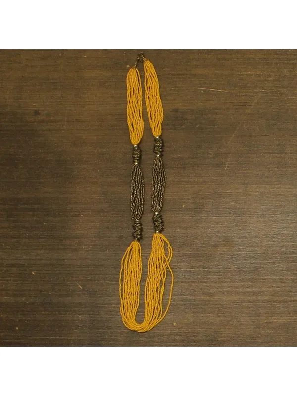 NEW Seed Bead Twisted Wire Cluster Necklace Yellow / Copper Brown 36" + 2" - Image 2