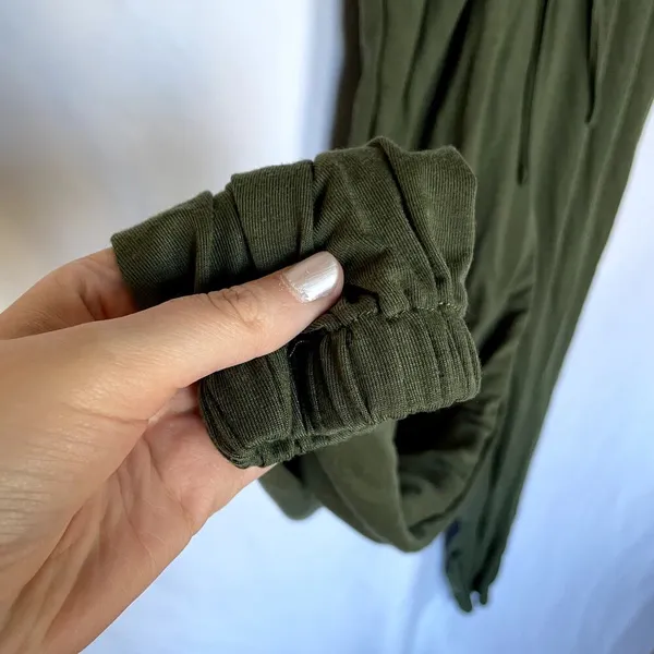 olive green button front drawstring waist jumpsuit‎ pockets women's size small - Image 5