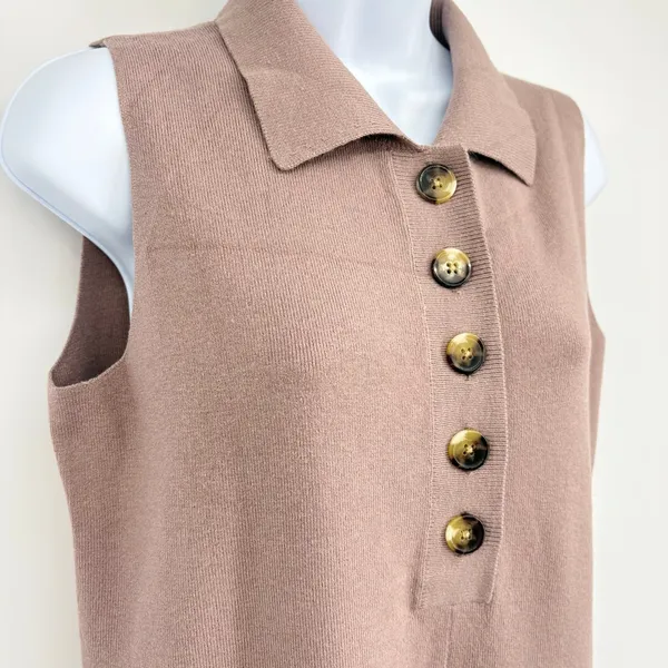 Ekouaer Knit Romper SM Apricot Sleeveless Collared Lounge Casual Resort Travel‎ - Image 4