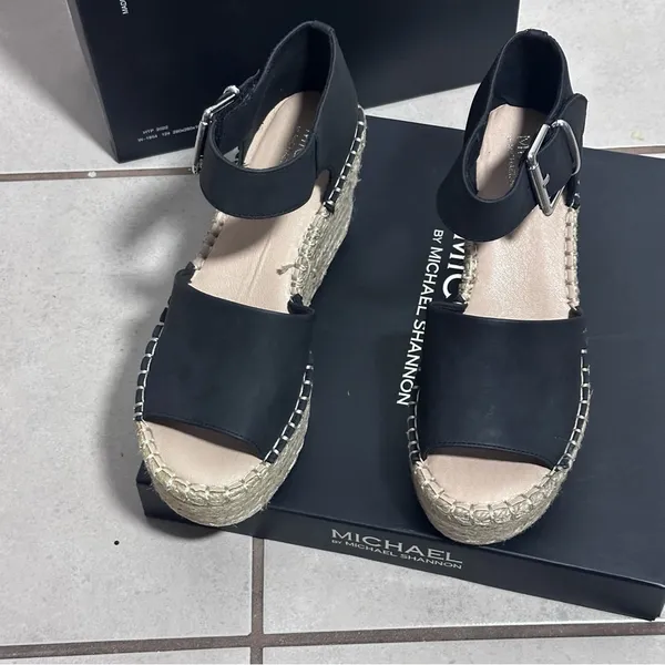 Michael by Michael Shannon Giulia Women Black Wedge Espadrille Sandals size 7.5‎ - Image 6