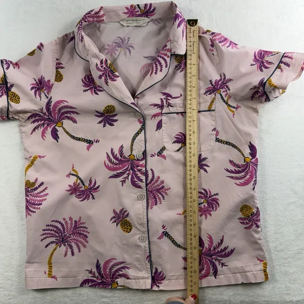 Print Fresh Anthropologie S‎ Small Pajama Top Palm Trees Short Sleeve Pineapples - Image 7