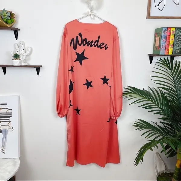 J.ING Wonder Star Print Satin Wrap Maxi Robe Duster Kimono - Image 9