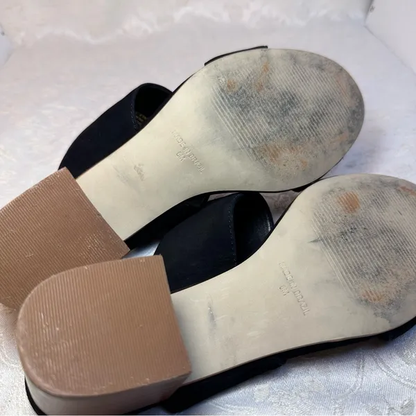 Steve Madden Ilena Suede Leather Strap Black Mules with Wooden Heel Size 6 - Image 9