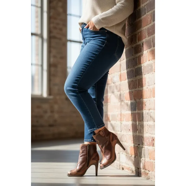 BCBG Generation Peep Toe Heeled Booties Brown Leather Western zip up Women‎ US 6 - Image 7