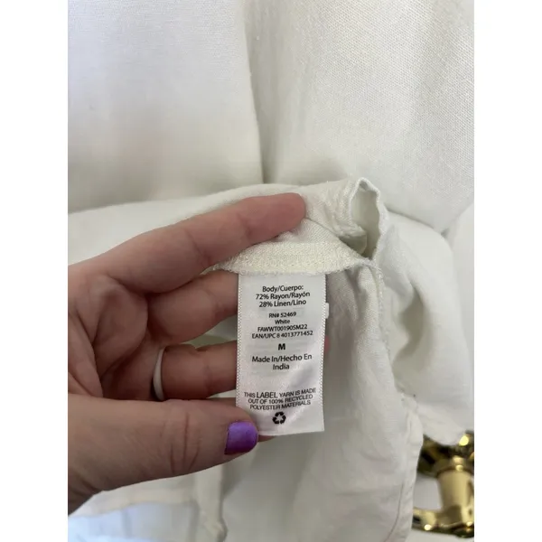 Free Assembly Linen Blend White Button Front Short Sleeve Top M Minimalist Boxy - Image 8