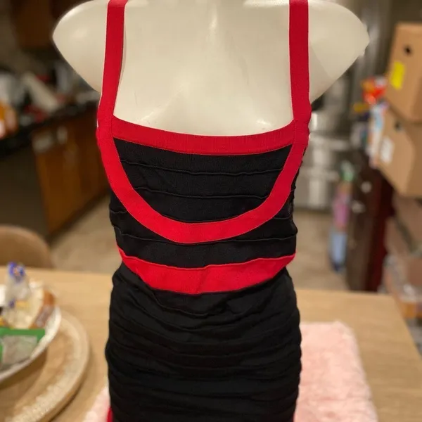 Say What Medium Black Red Bandage Bodycon Mini Dress Criss Cross Back Clubwear - Image 3