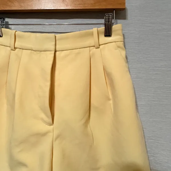 Abercrombie & Fitch Women 2 26 Pale Yellow Pleated High Rise Tailored‎ Shorts - Image 3