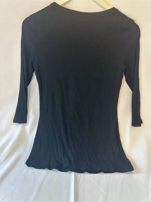 Black Ribbed Scoop Neck Long Sleeve Top - Image 6