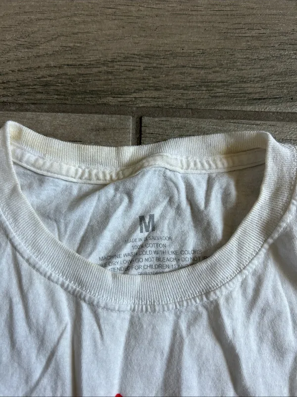 White Short Sleeve Tee with Red 'Insert Cheesy Bread' Graphic Size M - Image 2