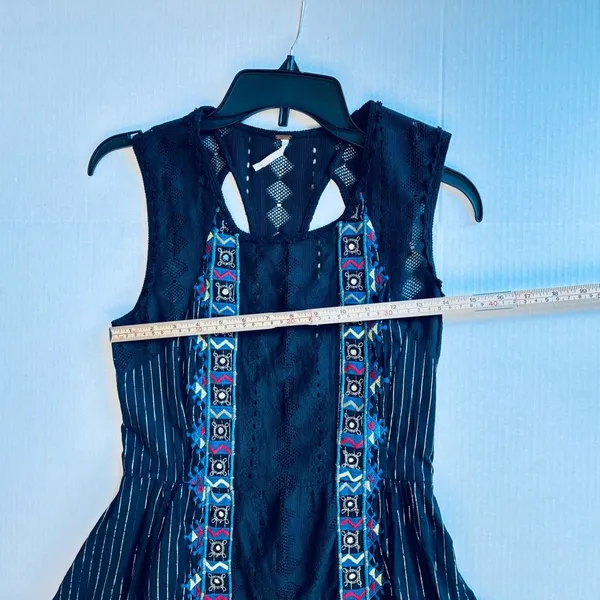 Free People Water Lilly RARE black metallic pinstripe crotchet lace mini dress - Image 10