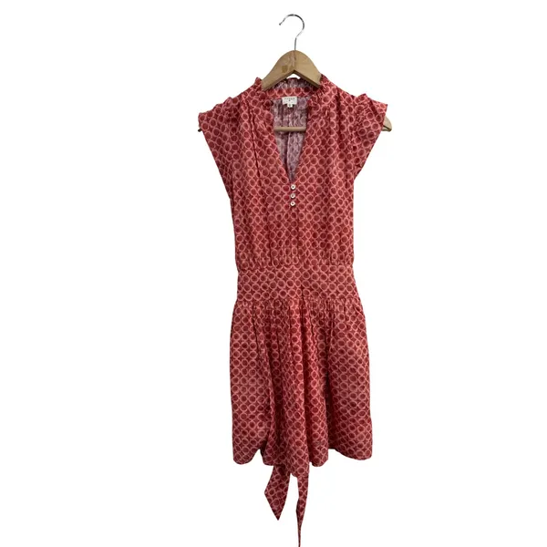Marea by Liz Joy Liz Dress XS Coral Pink Geometric Cotton Smocked Mini Dress - Image 2