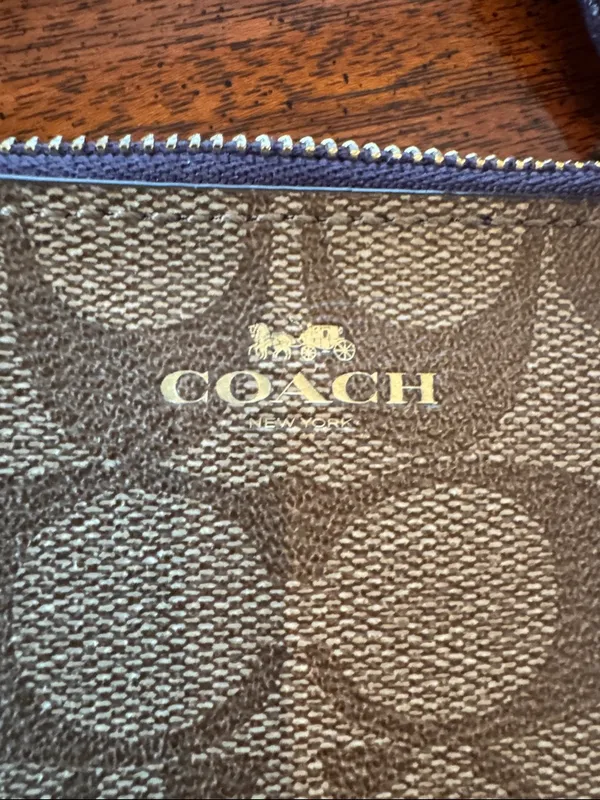 Coach Signature Canvas Zip Card Pouch with Keyring - Brown/Tan - Image 2