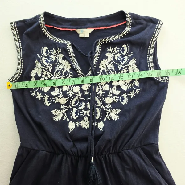 Boden Catriona Navy Blue Embroidered Floral Jersey Dress Sleeveless‎ Tassel 4R - Image 7