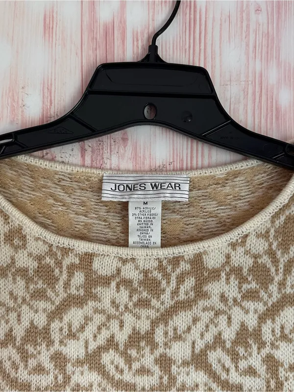 Vintage Jones Wear Cream Crewneck Tan Floral Print Striped Sweater Size M - Image 3