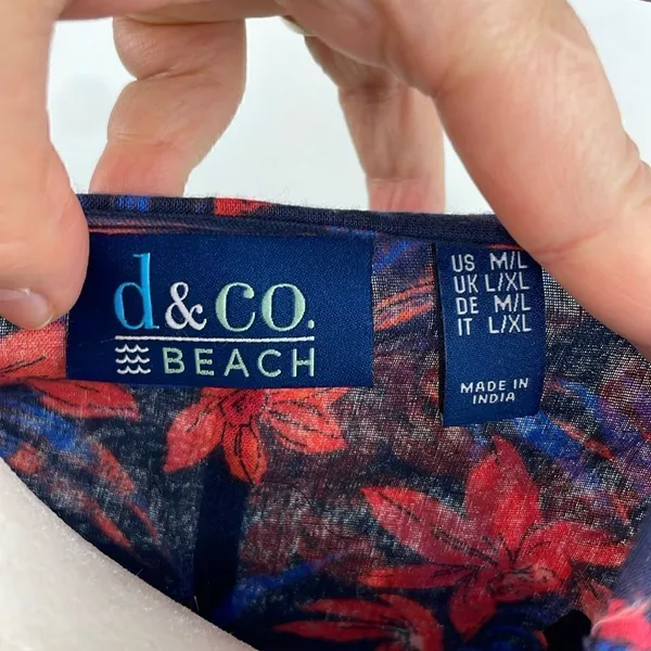 Denim & Co. Women's Beach Tie-Front Cover-Up Top Navy Blue Tropical L/XL - Image 3