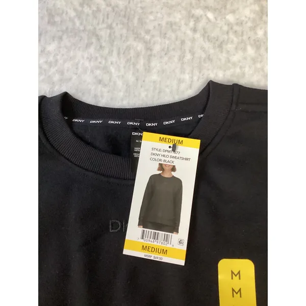 DKNY‎ Sport Womens Hi-Lo Sweatshirt Black Crew Neck Pullover DPMT1677 Medium NWT - Image 3
