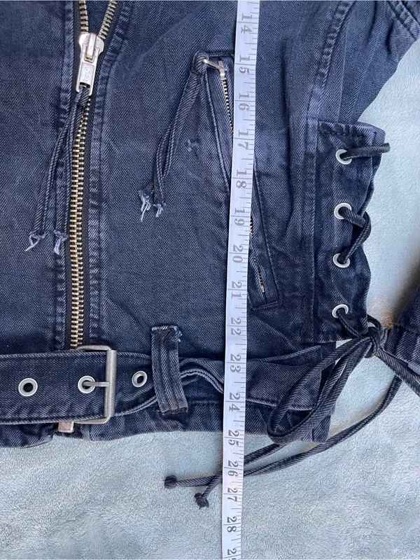 Free People Denim Oversized Rebel Motorcycle Jacket streetwear punk grunge M - Image 10