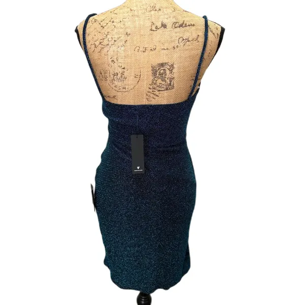 Lulus Forever Your Girl‎ Bodycon Mini Dress Dark Teal Metallic Hoco Size Medium - Image 4