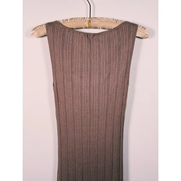 Abercrombie & Fitch Sleeveless Ribbed Knit Maxi Dress M Tan Minimal Old Money - Image 7