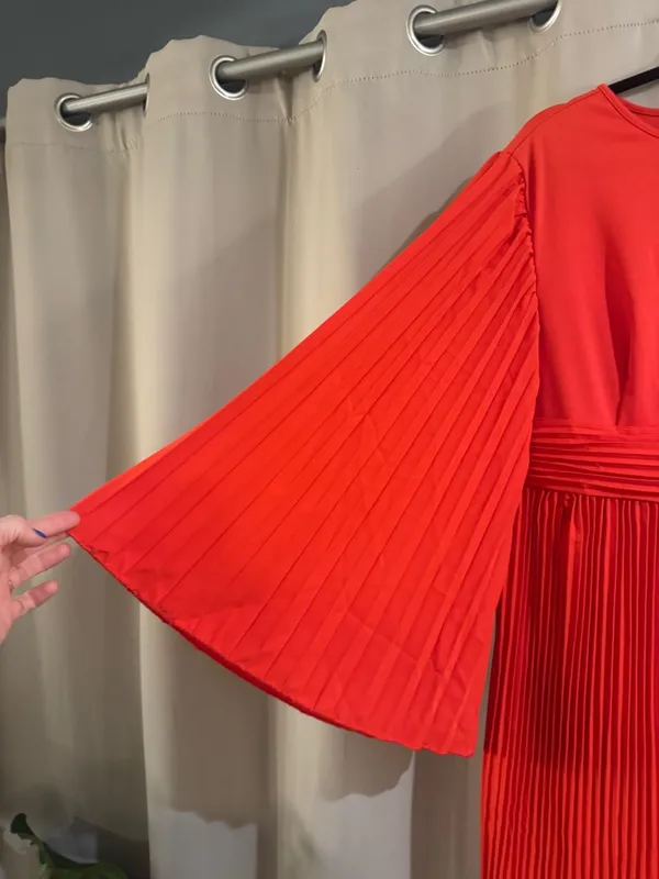 NWT Pluswear Pleated Long-Sleeve Red Dress - Image 3