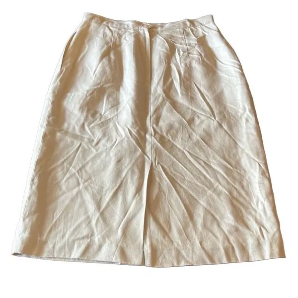 Glenbrooke Vtg 14‎ Cream Herringbone Pleated Midi Pencil Skirt Lined Secretary - Image 2