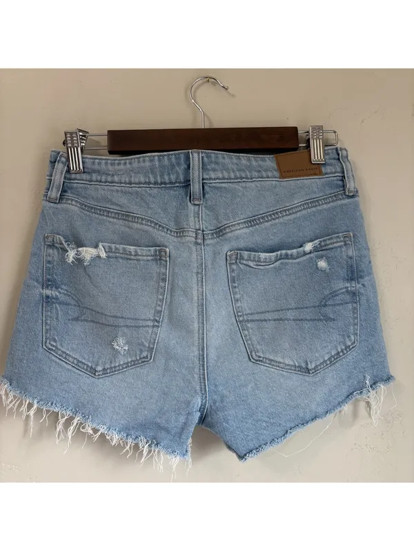American Eagle Perfect Shortie Denim Shorts Womens 4 Light Wash Distressed AE - Image 2