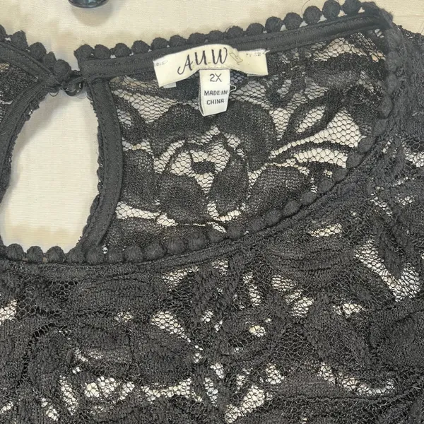 AUW As You Wish Little Black Dress Womens 2X Black Lace Half Sleeve - Image 3