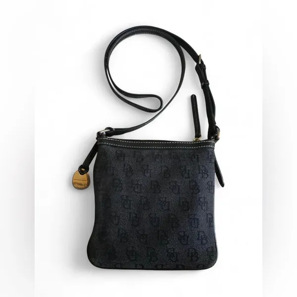 DOONEY & BOURKE Dark Grey Canvas Leather Trims Small Crossbody Bag - Image 2